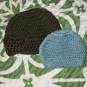 Set of Two Knitted Beanies - Green and Blue
